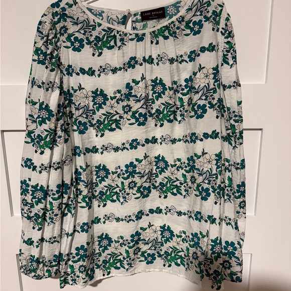 Lane Bryant Tops - Lane Bryant Green and White Floral Blouse